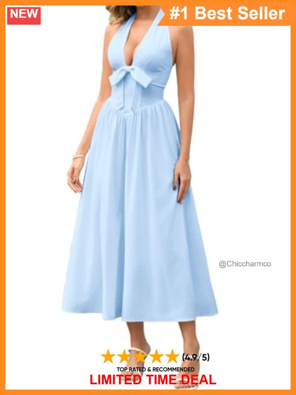 Halter Bow Corset Midi Dress A-Line Sleeveless Summer Casual Dress